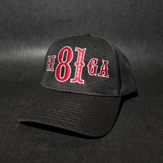 RED ON BLACK CURVED VISOR BASEBALL CAP SUPPORT 81 RIGA 