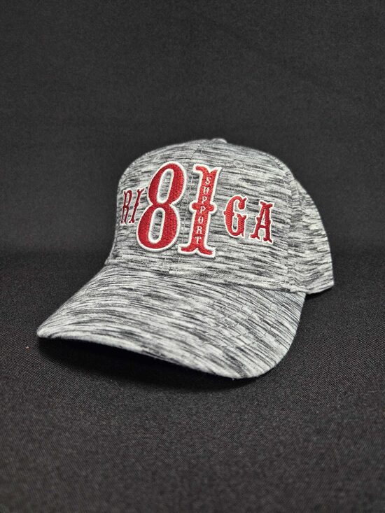 CURVED VISOR BASEBALL CAP GREY WITH RED SUPPORT 81 RIGA