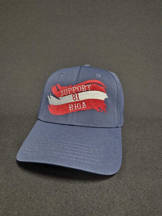 CURVED VISOR BASEBALL CAP BLUE SUPPORT 81 RIGA WITH LATVIAN FLAG