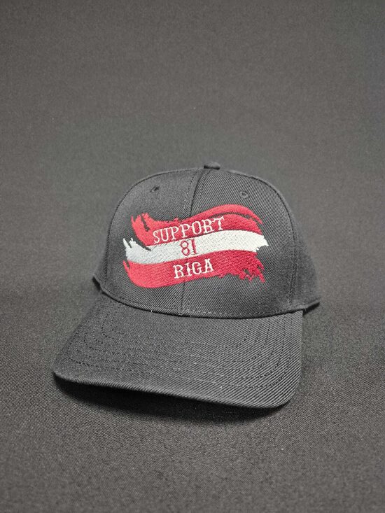 CURVED VISOR BASEBALL CAP BLACK SUPPORT 81 RIGA WITH LATVIAN FLAG