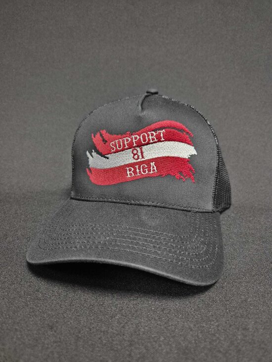 CURVED VISOR BASEBALL CAP BLACK SUPPORT 81 RIGA WITH LATVIAN FLAG