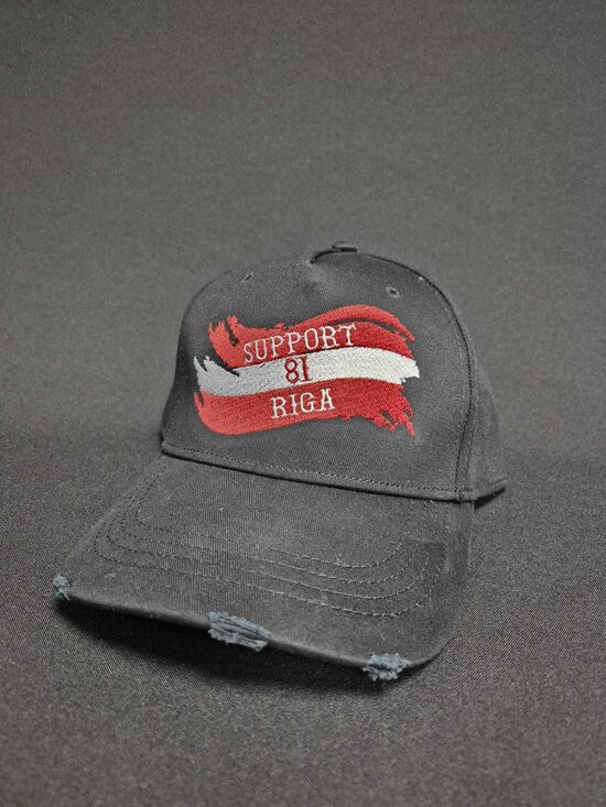 CURVED VISOR BASEBALL CAP BLACK SUPPORT 81 RIGA WITH LATVIAN FLAG
